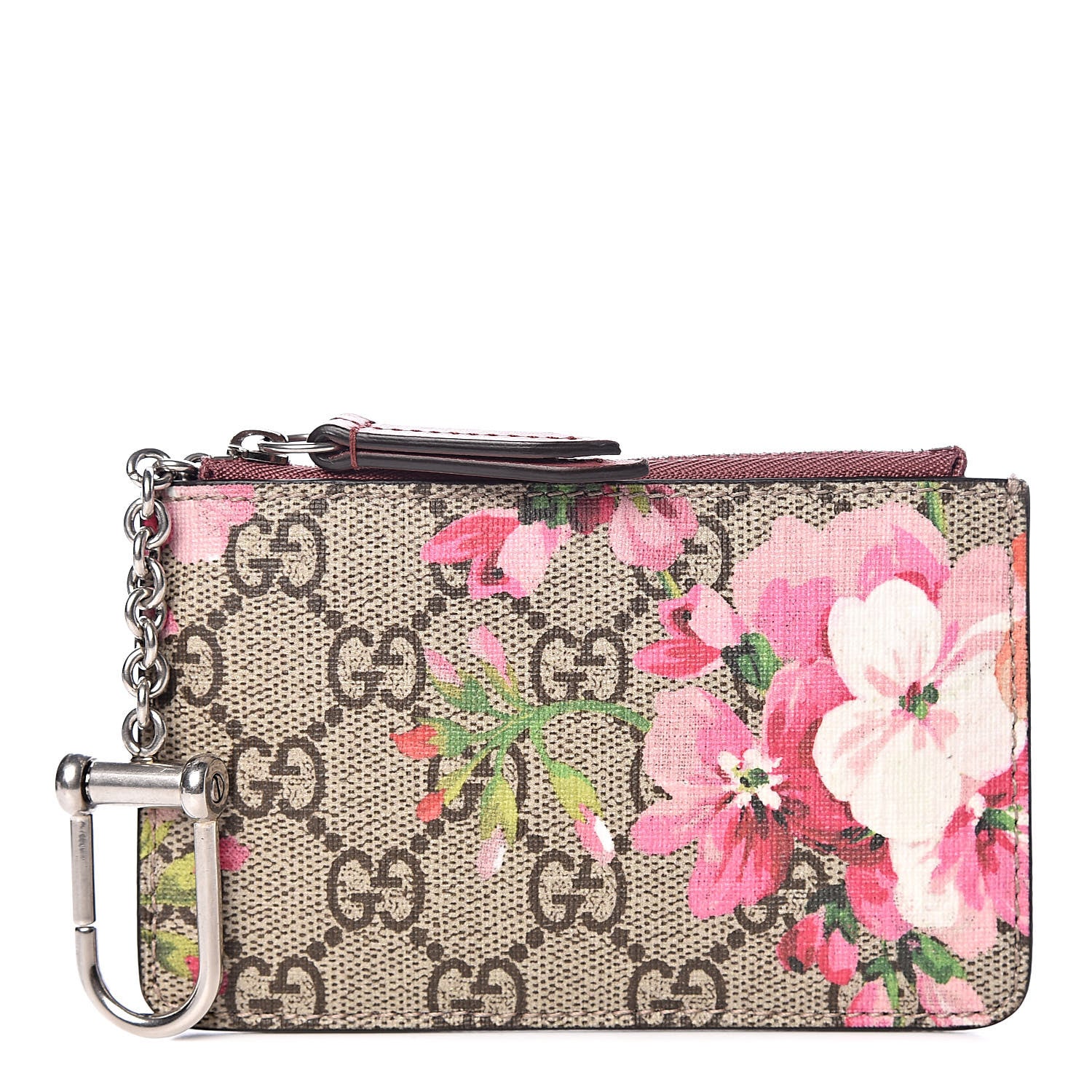 Gucci GG Supreme Monogram Blooms Key Ring Coin Case Beige Multicolor Dry Rose 1 of 7