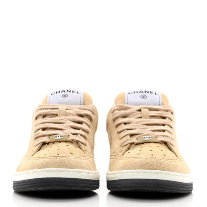 Chanel Suede Calfskin Logo Sneakers 37 Beige 2 of 9