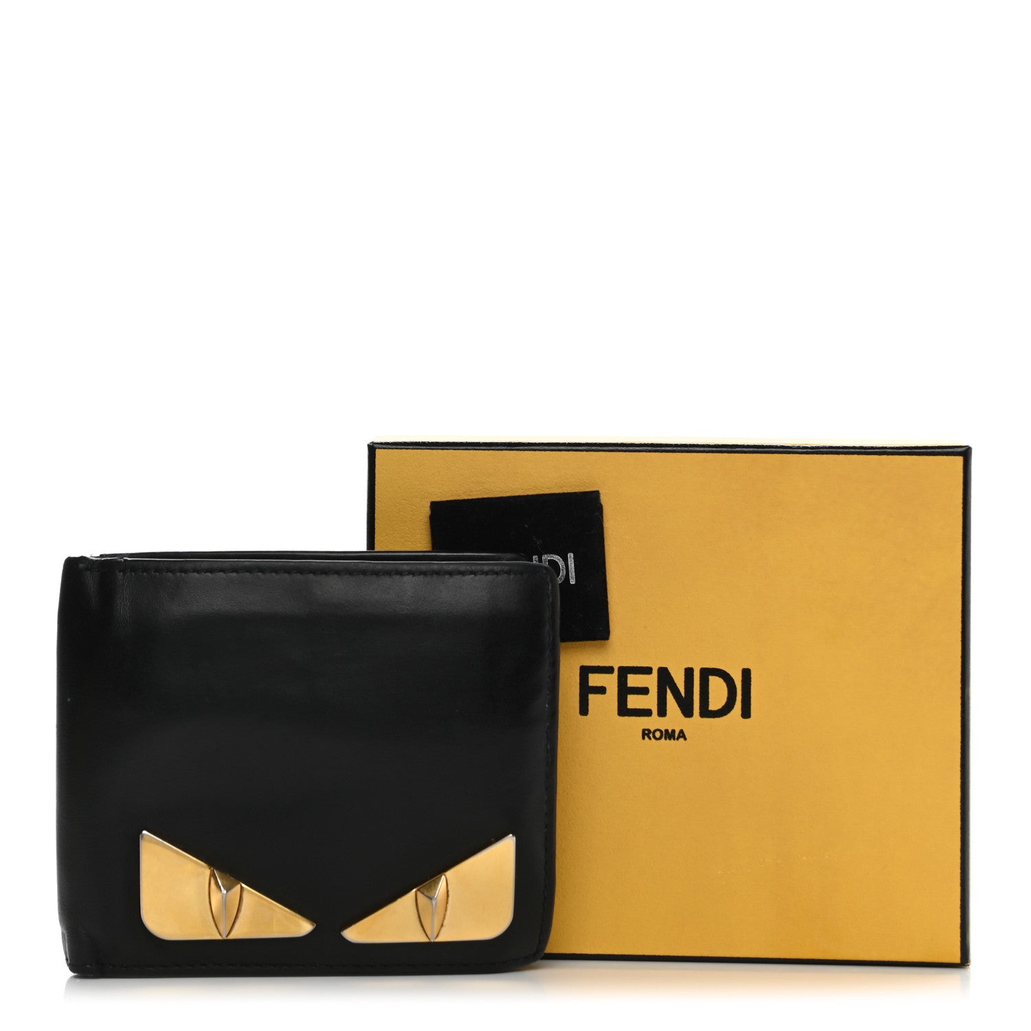 Fendi Vitello Century Metal Monster Eyes Bi-Fold Wallet Black 17 of 17