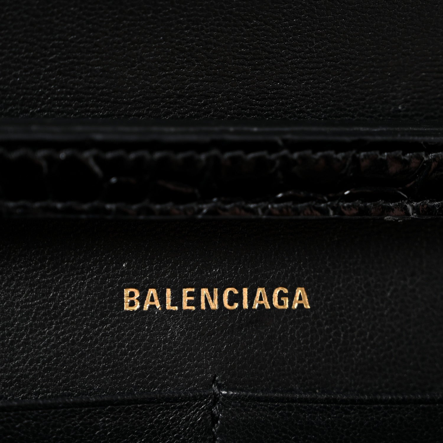 Balenciaga Shiny Calfskin Crocodile Embossed Hourglass Chain Bag Black 6 of 13