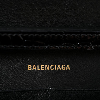 Balenciaga Shiny Calfskin Crocodile Embossed Hourglass Chain Bag Black 6 of 13
