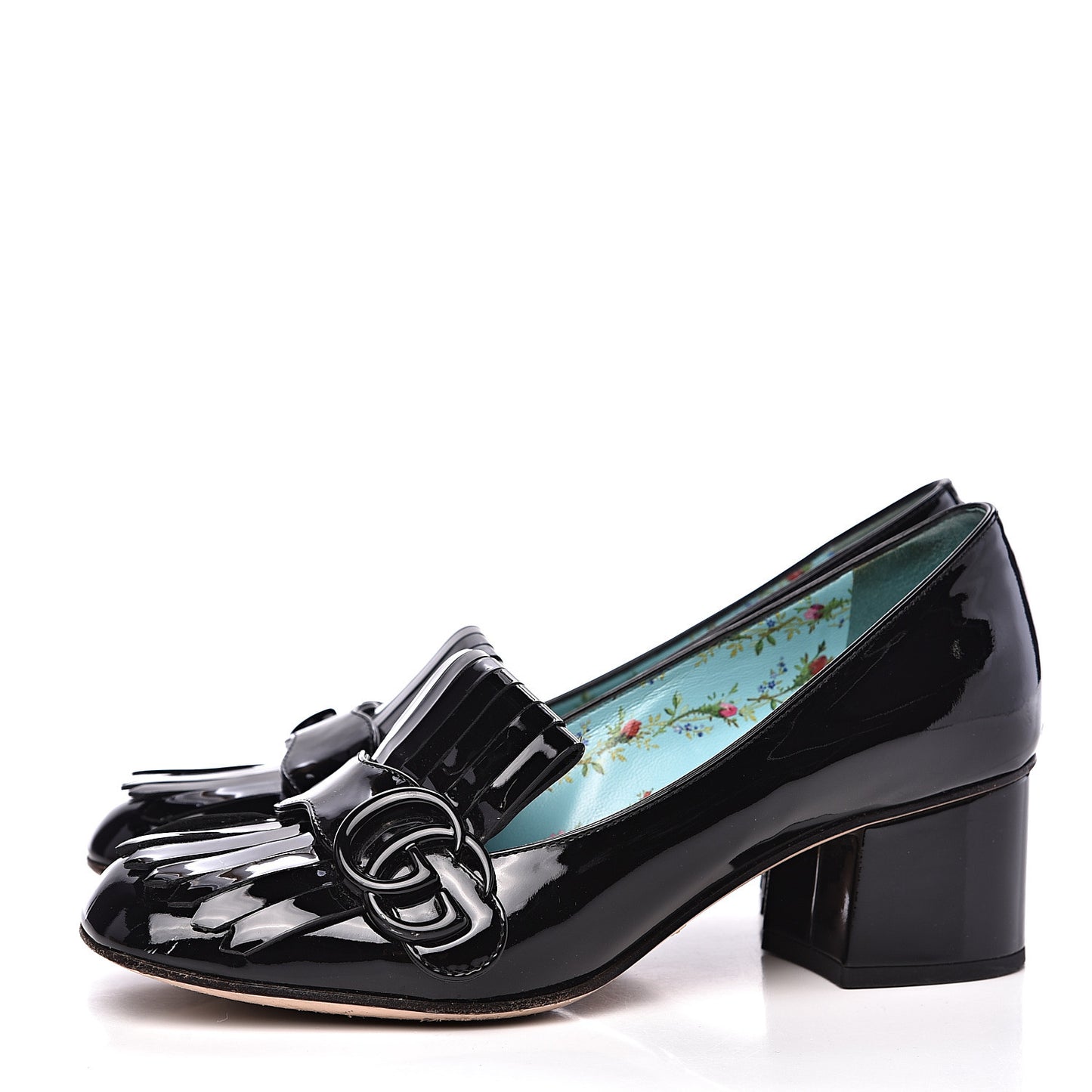 Vernice GG Marmont Fringe 50mm Loafer Pumps 37 Black