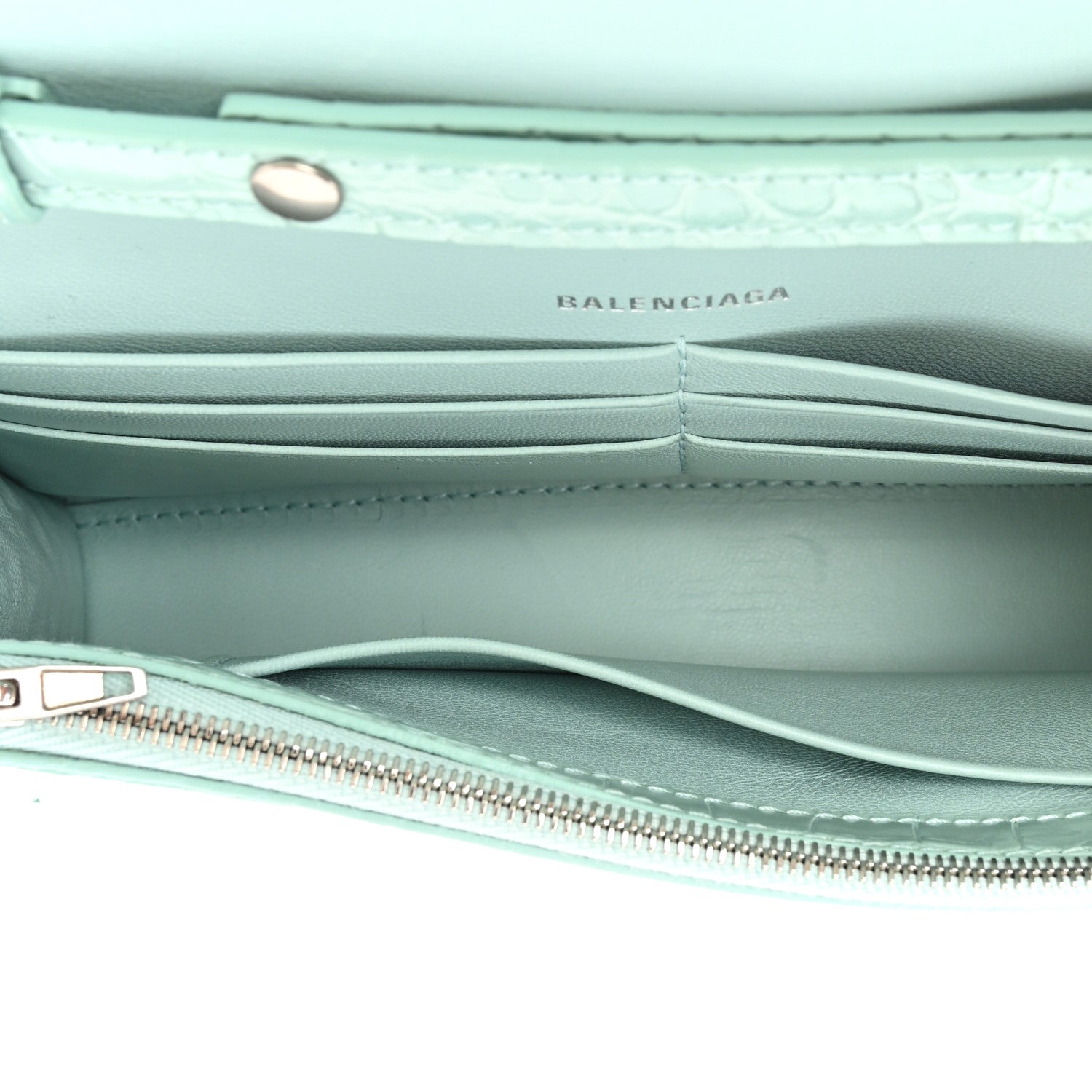 Balenciaga Shiny Calfskin Crocodile Embossed Hourglass Chain Bag Green Acqua 5 of 13