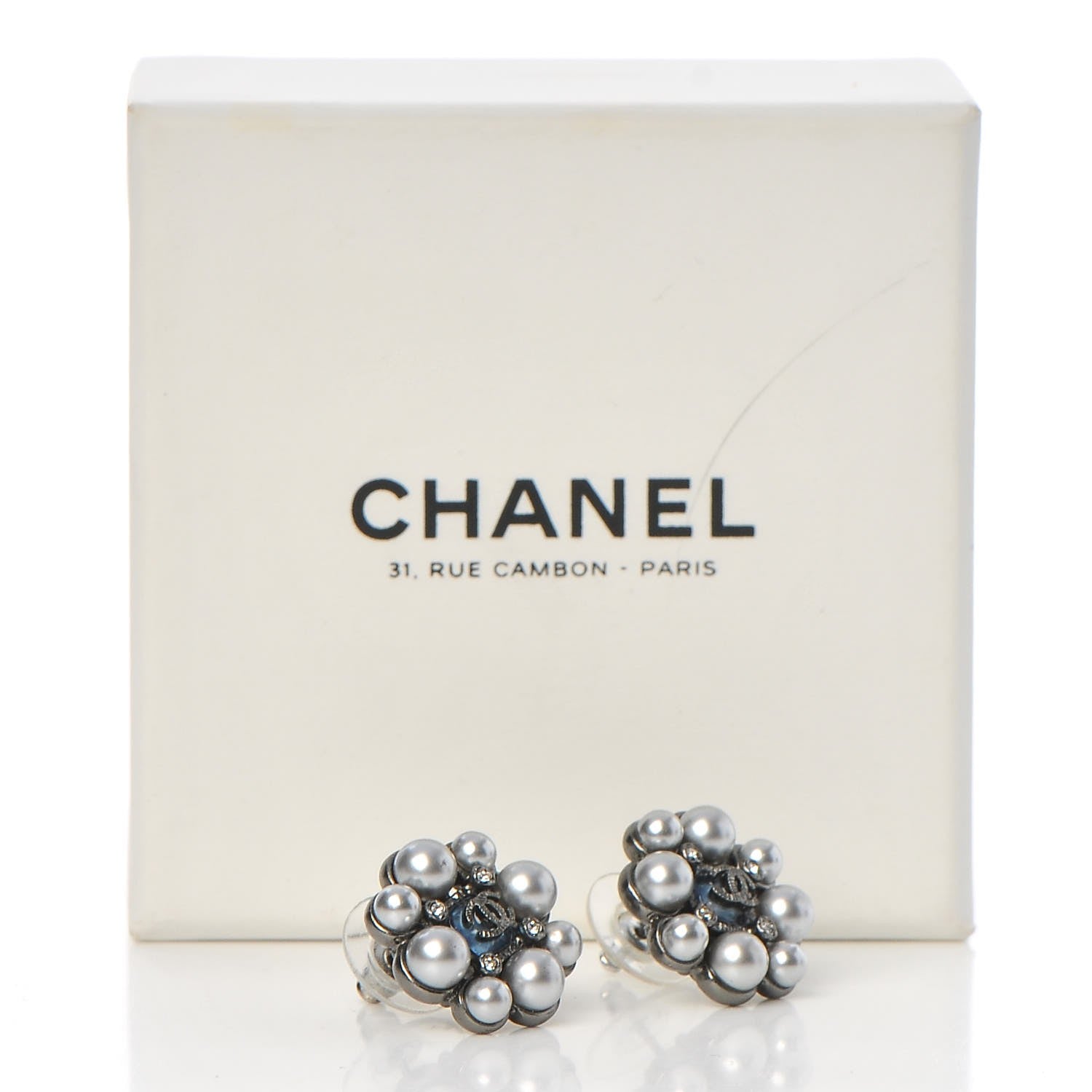 Chanel Pearl Crystal CC Earrings Ruthenium 6 of 6