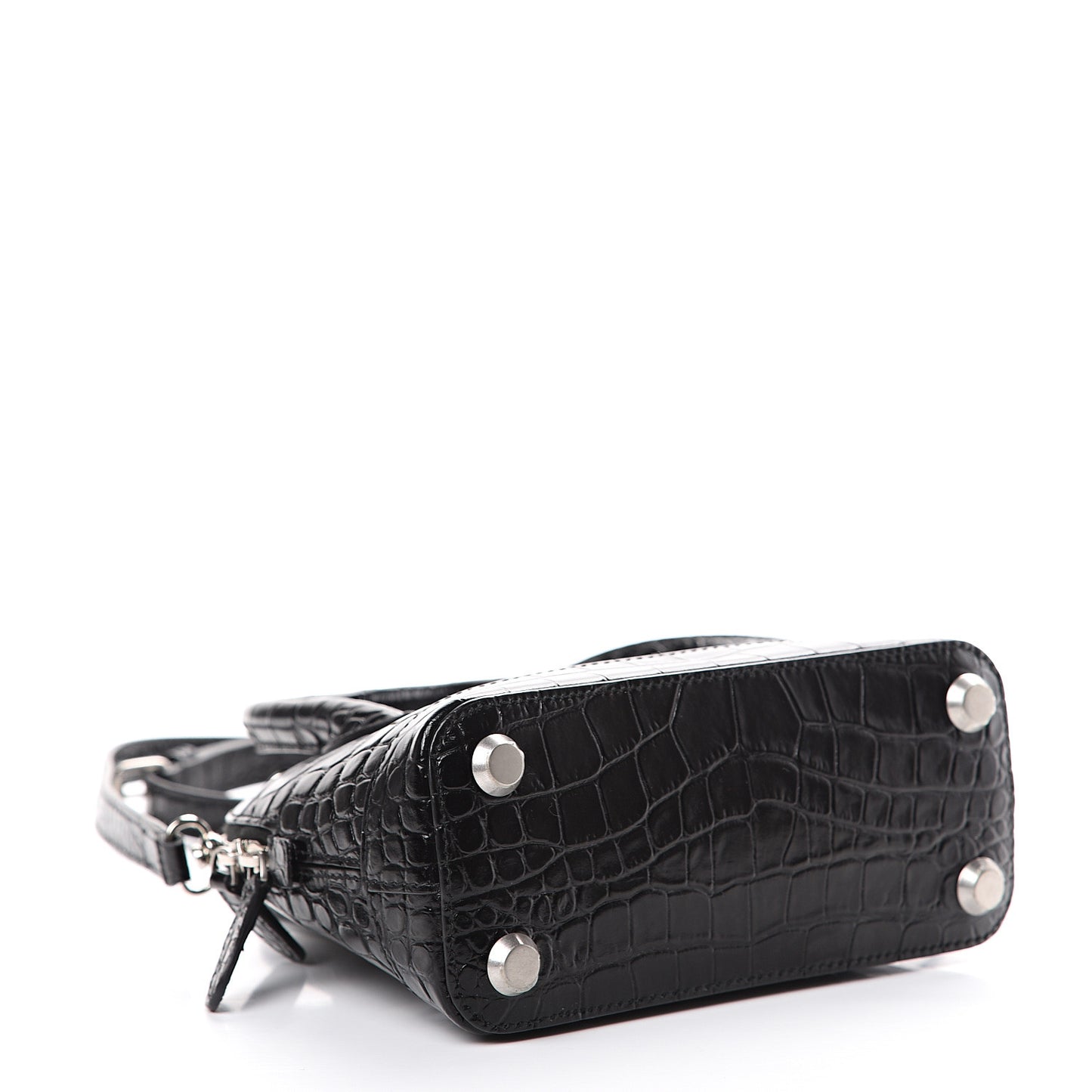 Calfskin Logo Crocodile Embossed XXS Ville Top Handle Bag Black White