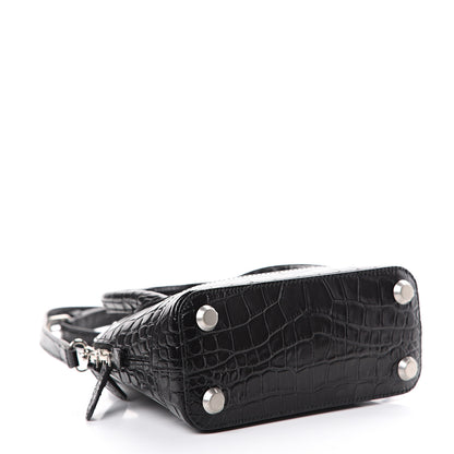 Balenciaga Calfskin Logo Crocodile Embossed XXS Ville Top Handle Bag Black White 3 of 11