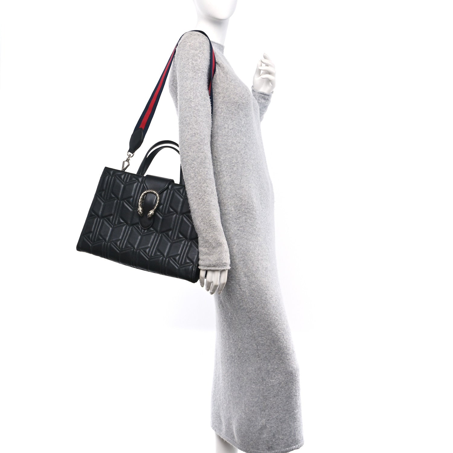 Gucci Calfskin Web Quilted Large Dionysus Tote Bag Black 2 of 8