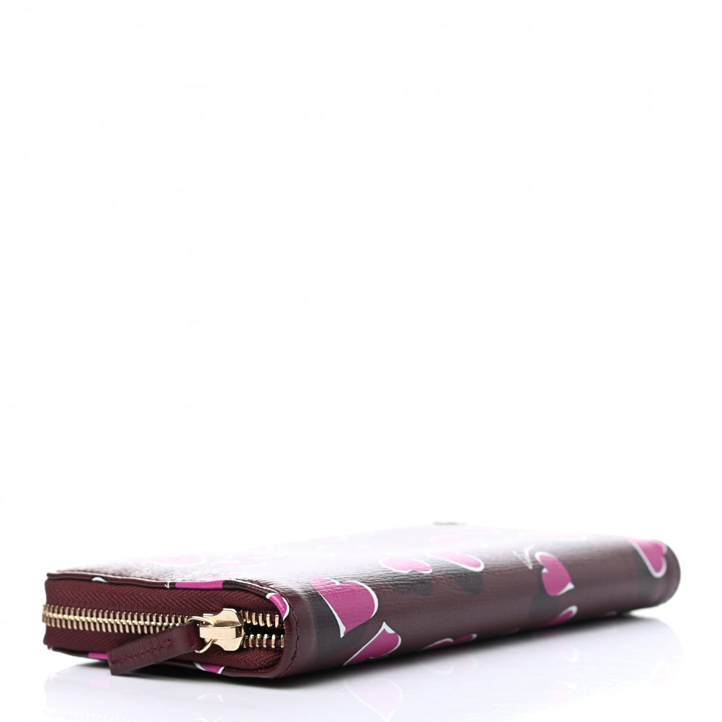 Calfskin Heartbeat Print Zip Around Wallet New Wine