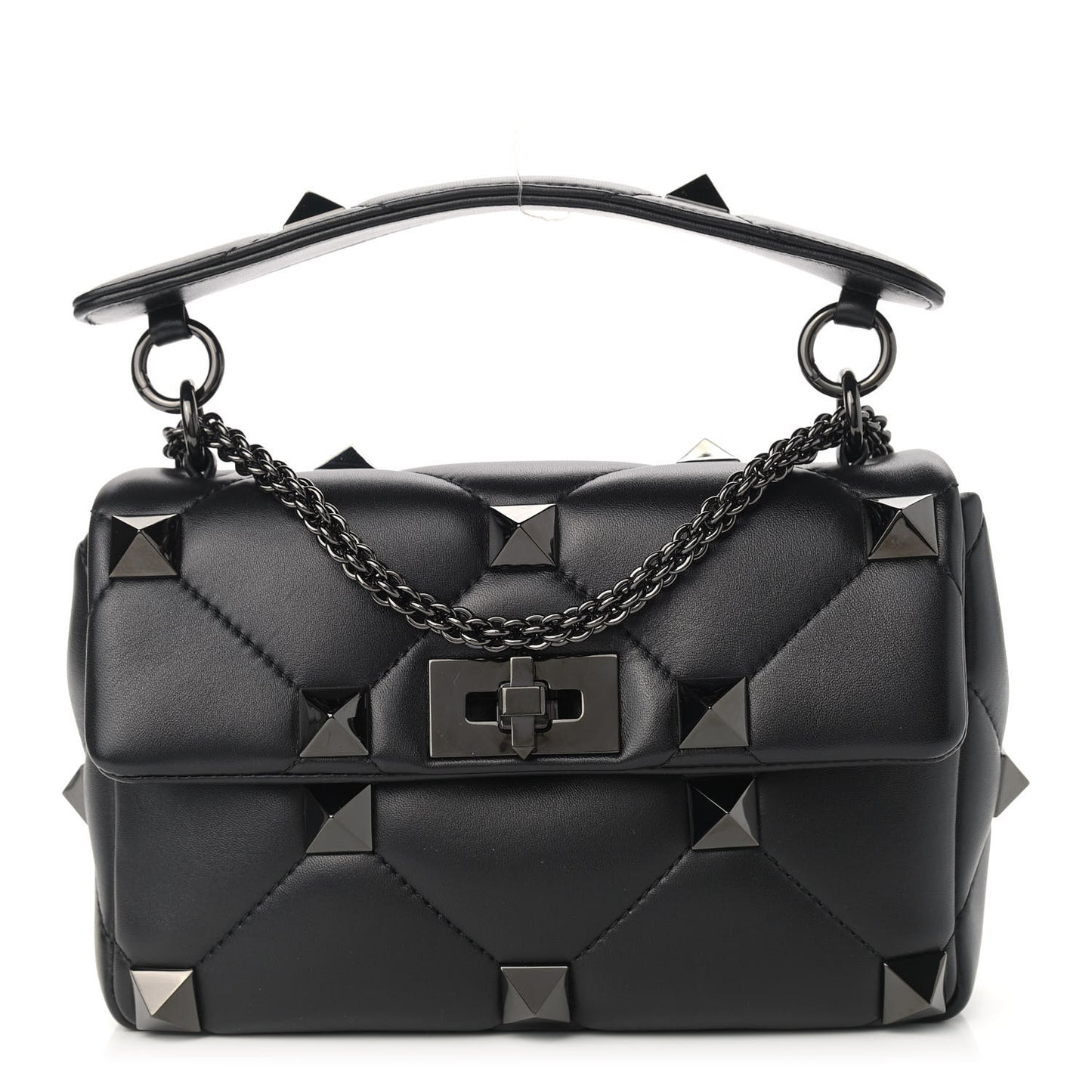 Nappa Monochrome Medium Roman Stud Shoulder Bag Black