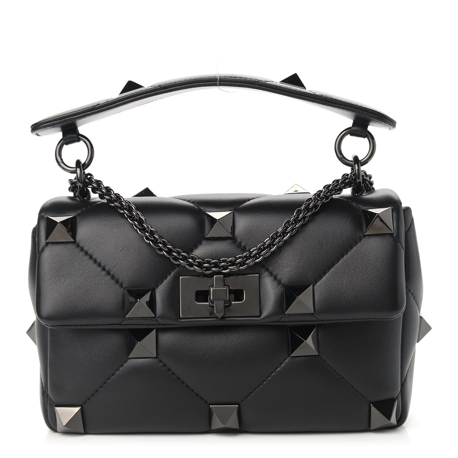 Valentino Garavani Nappa Monochrome Medium Roman Stud Shoulder Bag Black 1 of 8