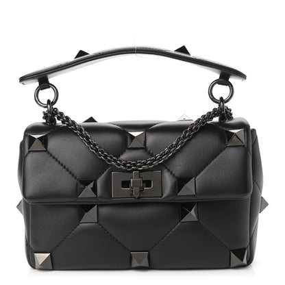 Valentino Garavani Nappa Monochrome Medium Roman Stud Shoulder Bag Black 1 of 8
