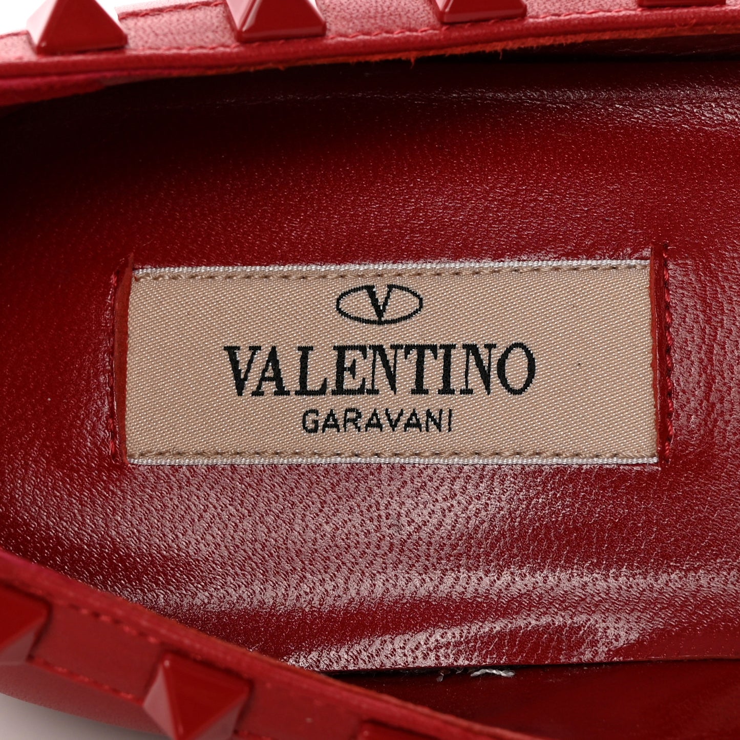 Calfskin Lacquered Monochrome Rockstud Ballerina Flats 37.5 Rosso Valentino