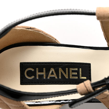 Chanel Suede Kidskin Patent Cap Toe Quilted Mary Jane Flats 41 Beige Black 6 of 10