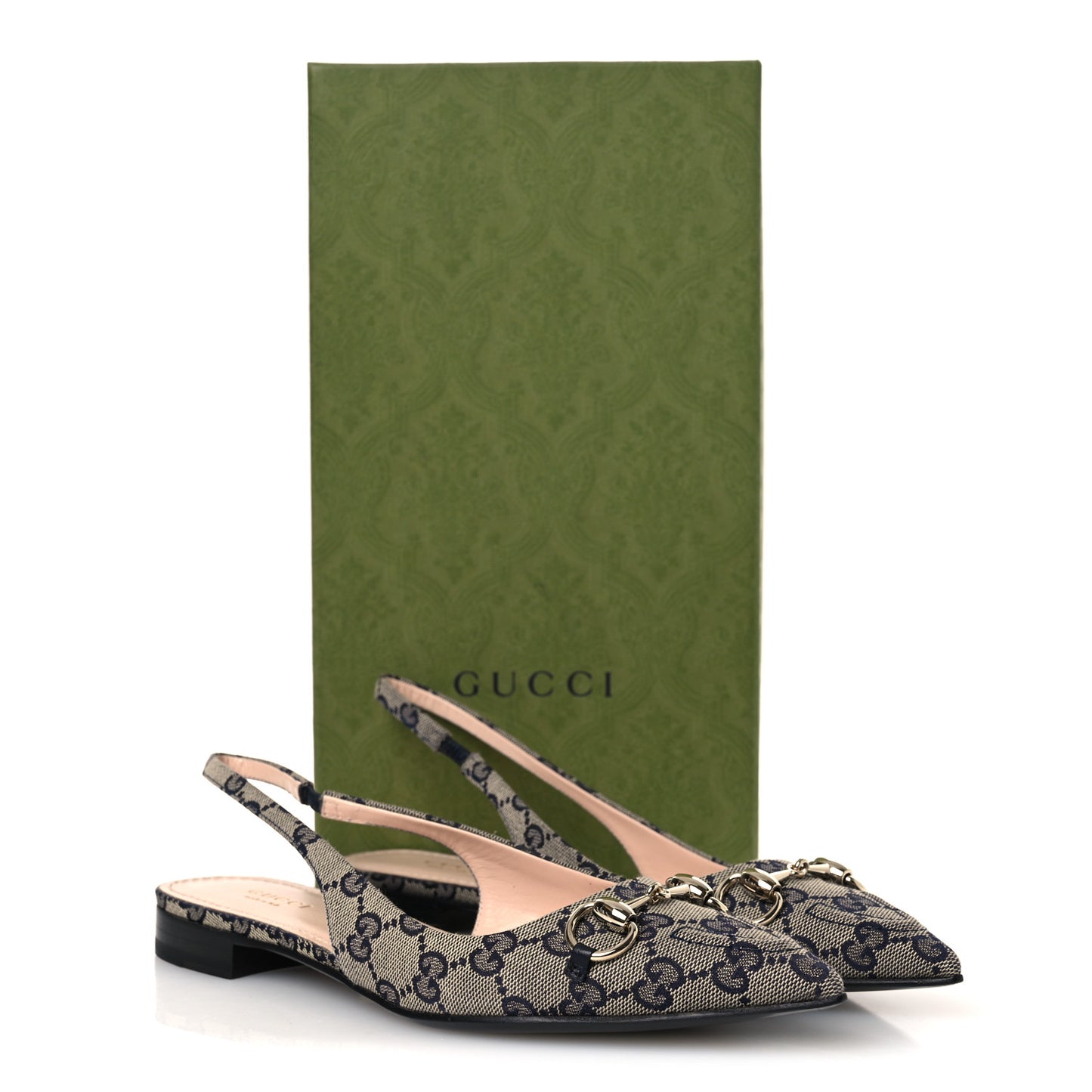 Monogram Horsebit Womens Slingback Ballet Flat 37.5 Beige Blue