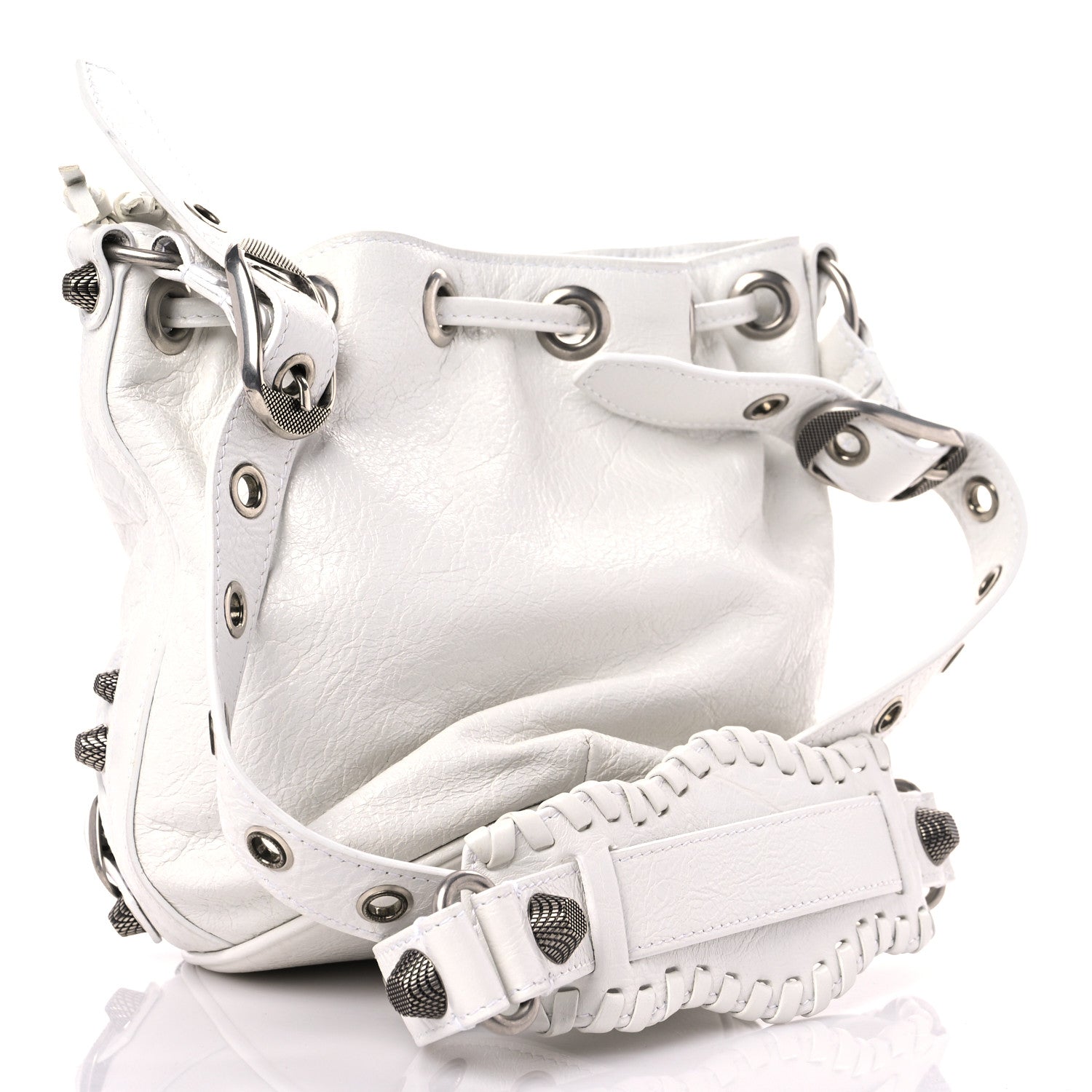 Balenciaga Agneau Arena Le Cagole Bucket Bag XS Optic White 4 of 10