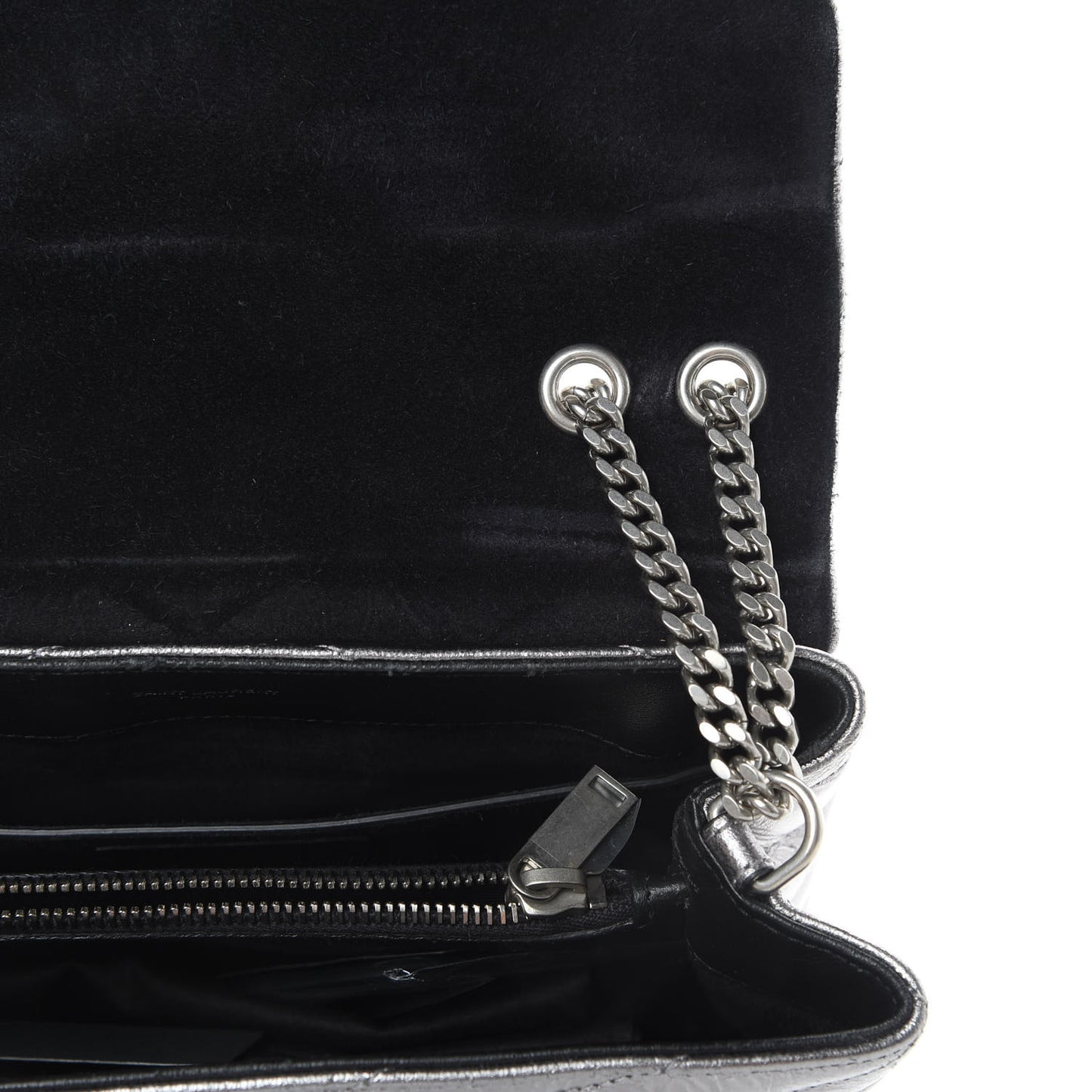 Metallic Calfskin Y Quilted Monogram Small Loulou Chain Satchel Acciaio
