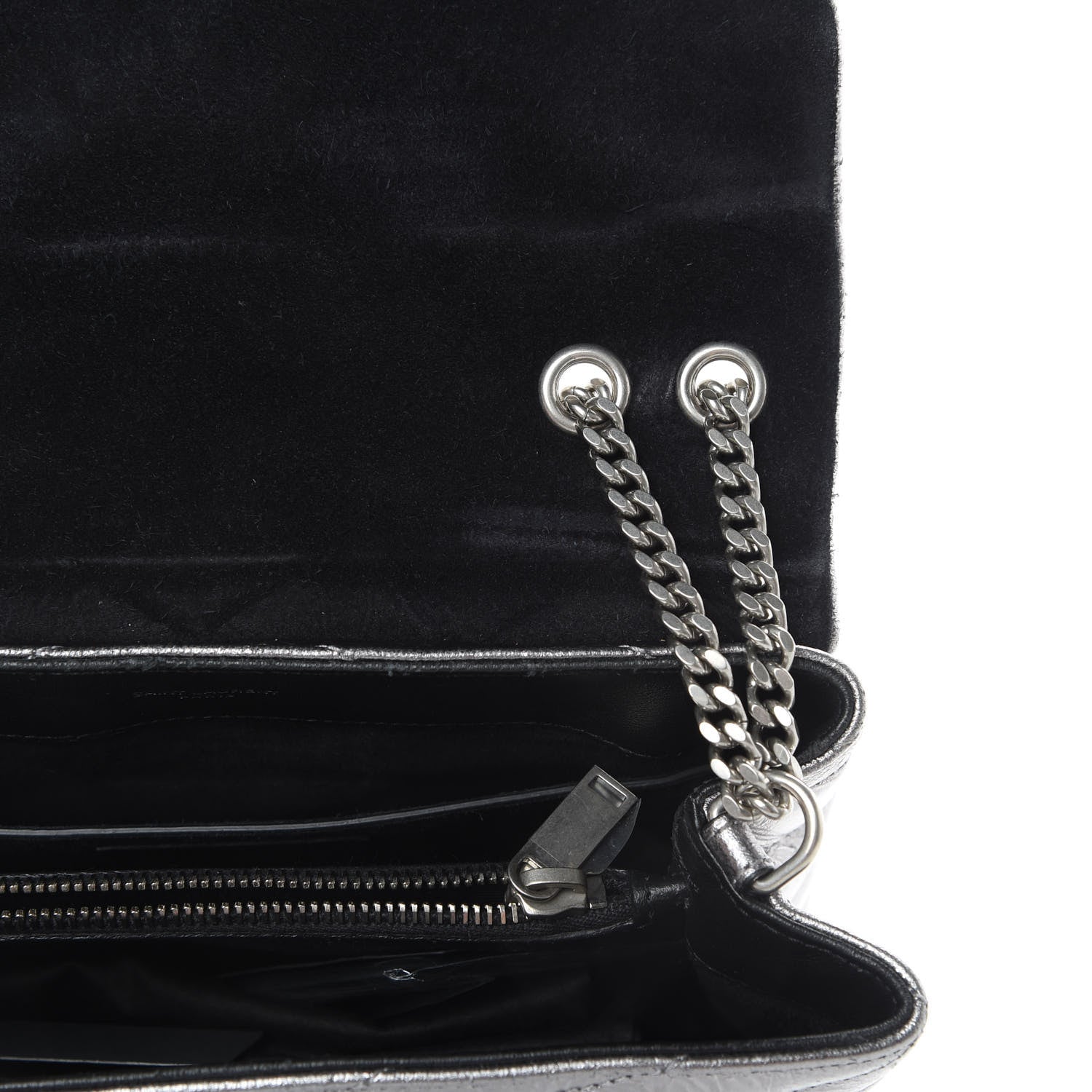 Saint Laurent Metallic Calfskin Y Quilted Monogram Small Loulou Chain Satchel Acciaio 11 of 13