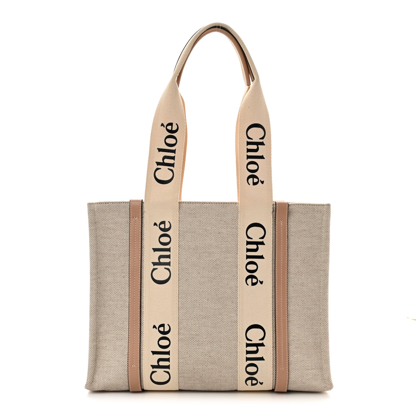 Cotton Calfskin Medium Woody Ribbon Tote White Brown