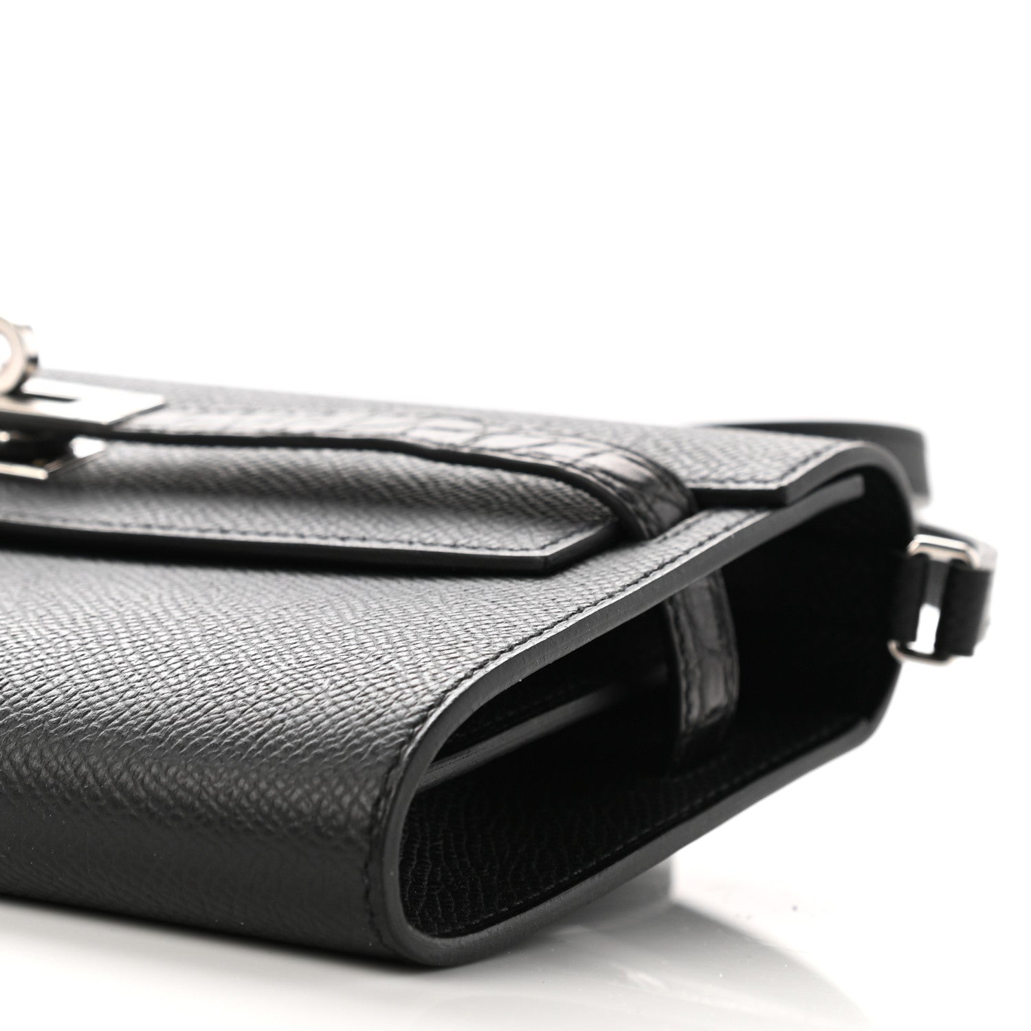 Hermes Epsom Matte Alligator Touch Kelly Wallet To Go Black 7 of 8