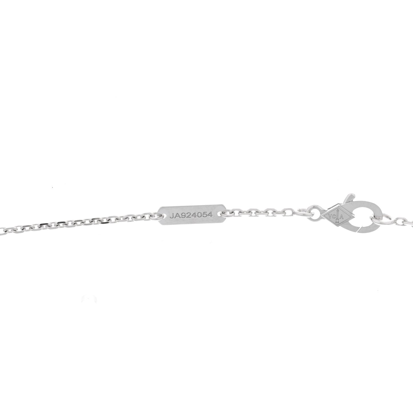 18K White Gold Diamond Guilloche Vintage Alhambra Pendant Necklace