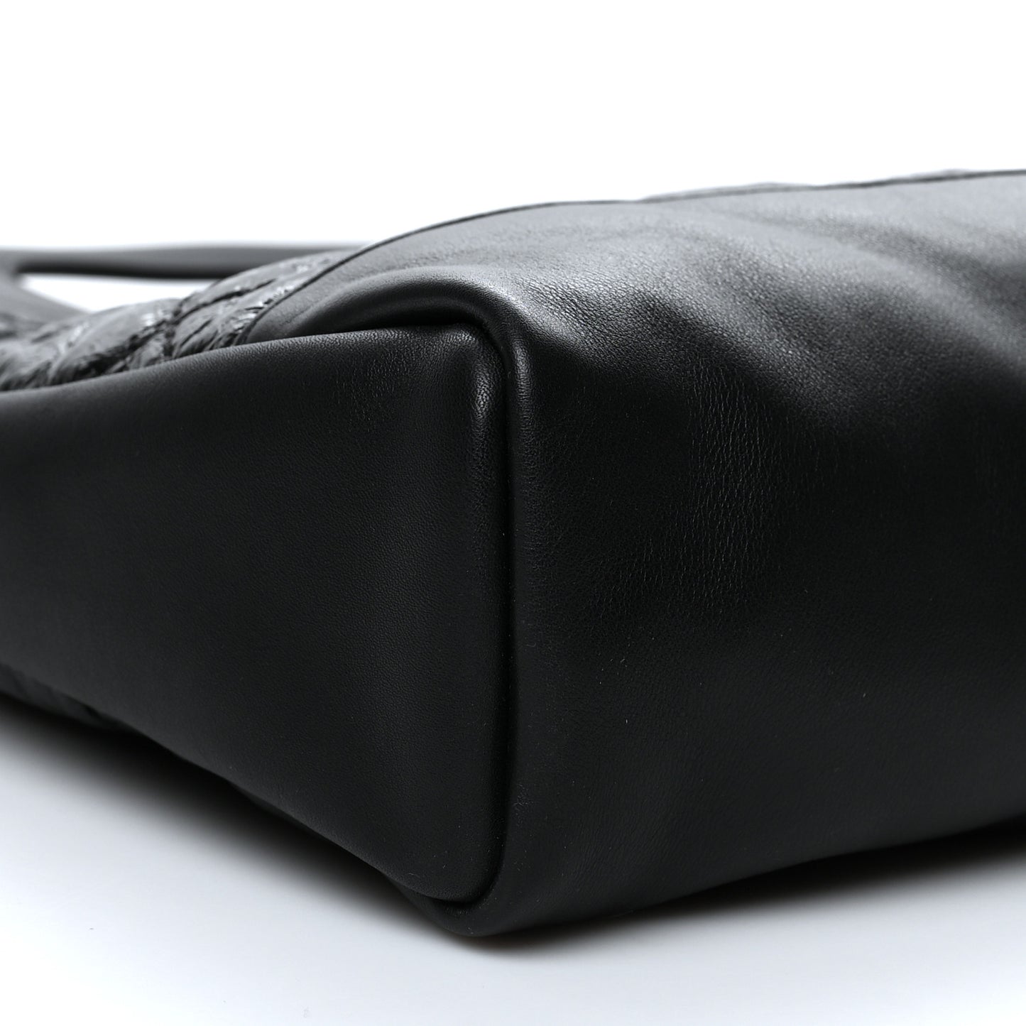 Crumpled Calfskin Quilted 31 Large Shopping Bag Black