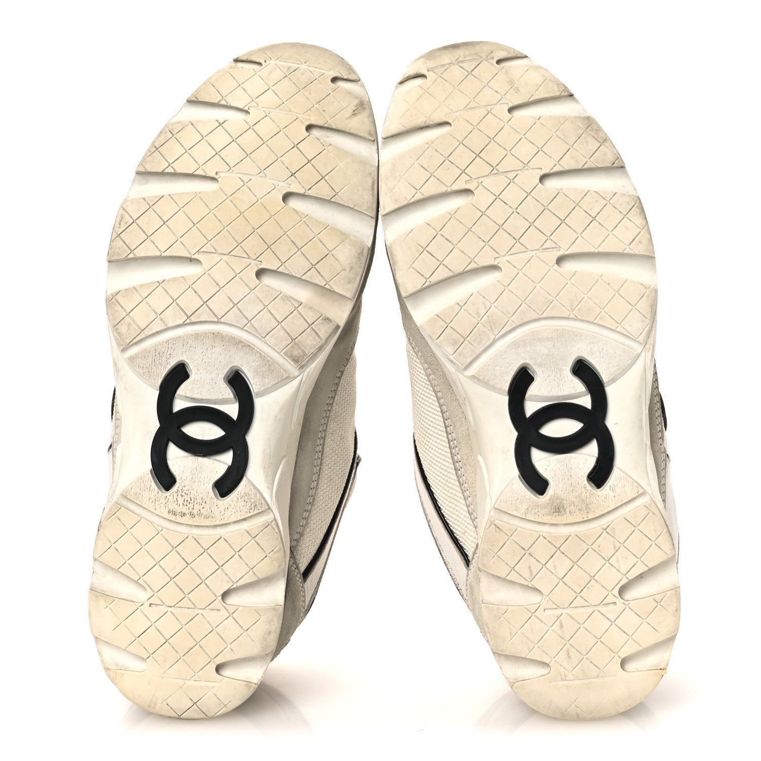 Chanel Mesh Suede Calfskin Grosgrain Womens CC Sneakers 37.5 White Black 7 of 14