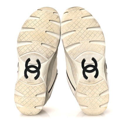 Chanel Mesh Suede Calfskin Grosgrain Womens CC Sneakers 37.5 White Black 7 of 14