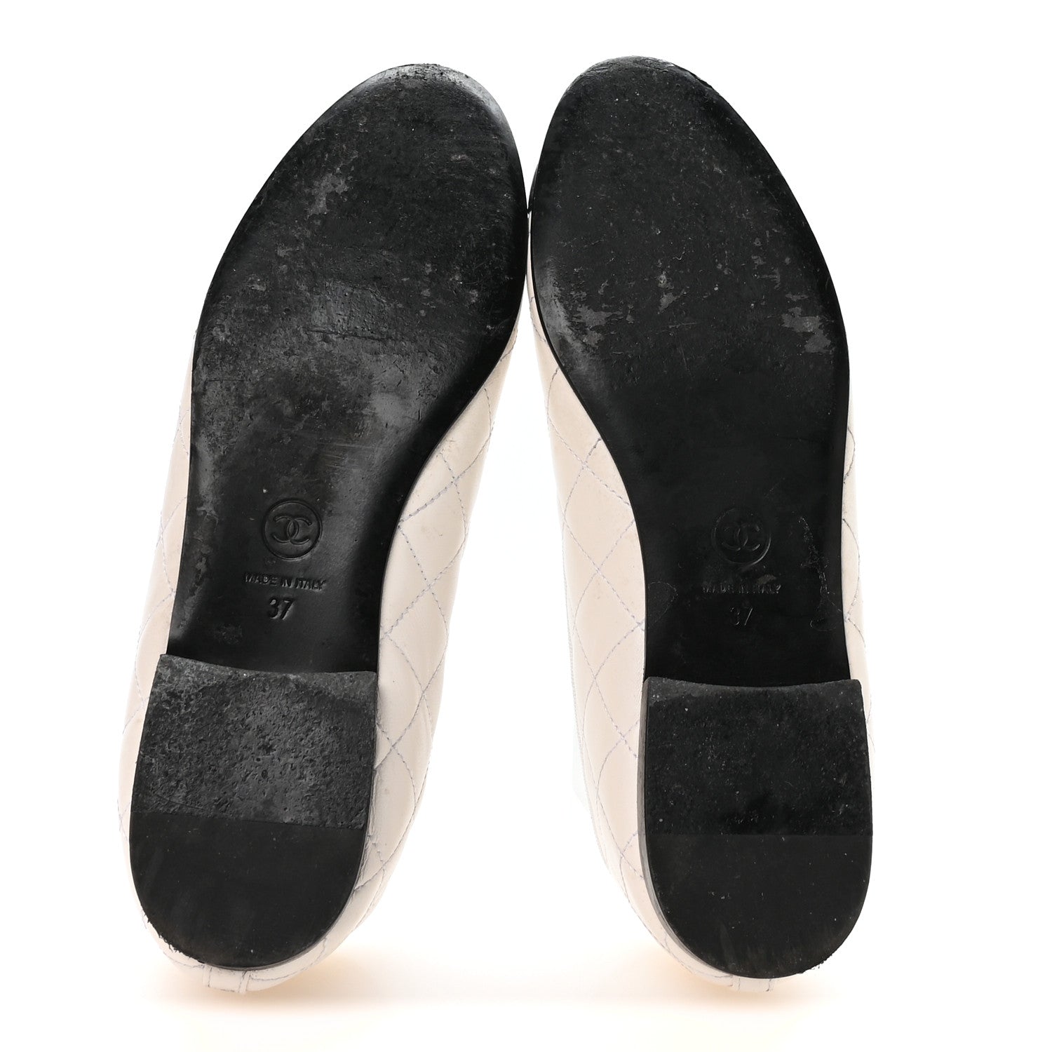 Chanel Canvas Lambskin Quilted CC Cap Toe Ballerina Flats 37 White Black 6 of 8