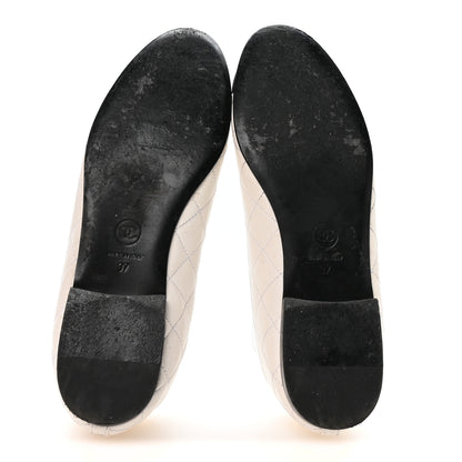 Chanel Canvas Lambskin Quilted CC Cap Toe Ballerina Flats 37 White Black 6 of 8