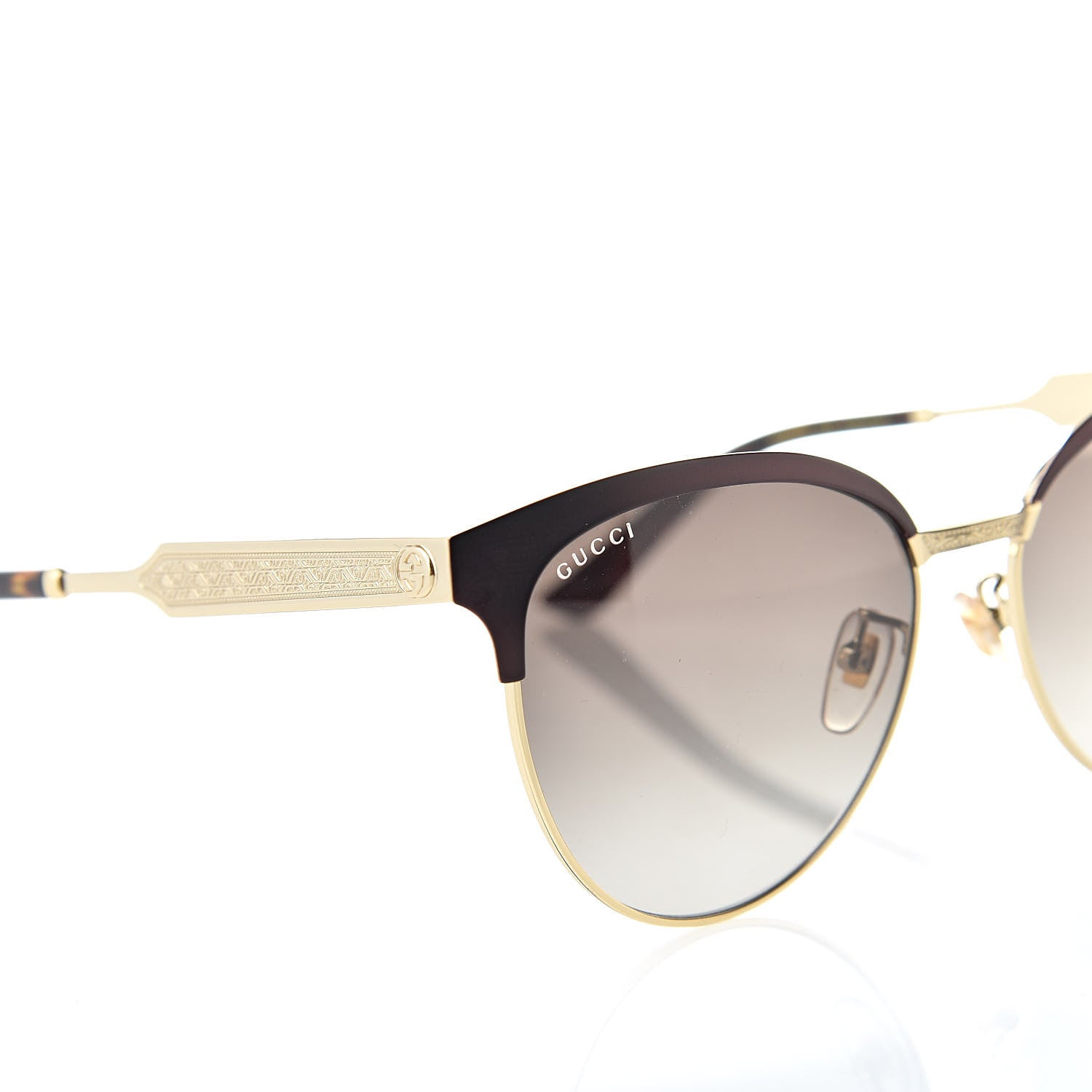 Gucci Round Metal GG0074S Sunglasses Black Gold 7 of 8