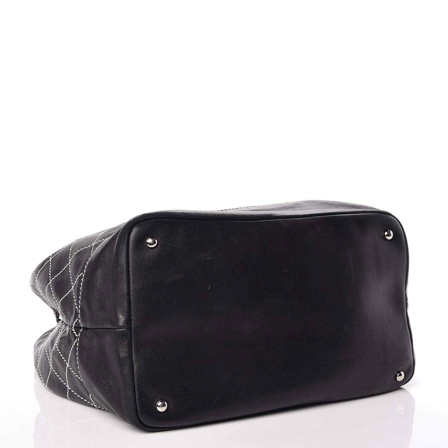 Chanel Lambskin Contrast Stitch Large Drawstring Tote Black 4 of 13
