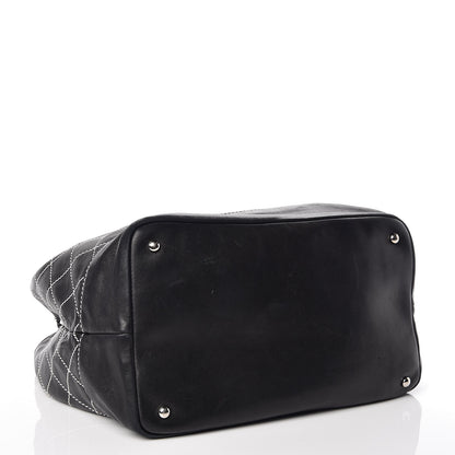Chanel Lambskin Contrast Stitch Large Drawstring Tote Black 4 of 13
