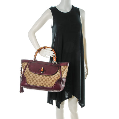 Gucci Monogram New Bamboo Medium Tassel Tote Bordeaux 2 of 9