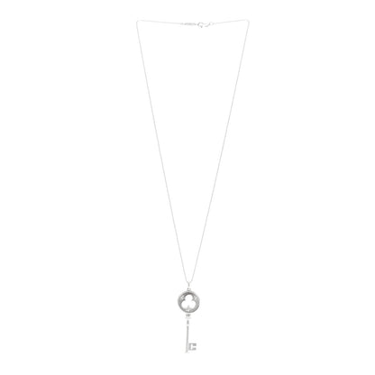 Tiffany 18K White Gold Diamond Clover Key Pendant Bead Necklace 3 of 5