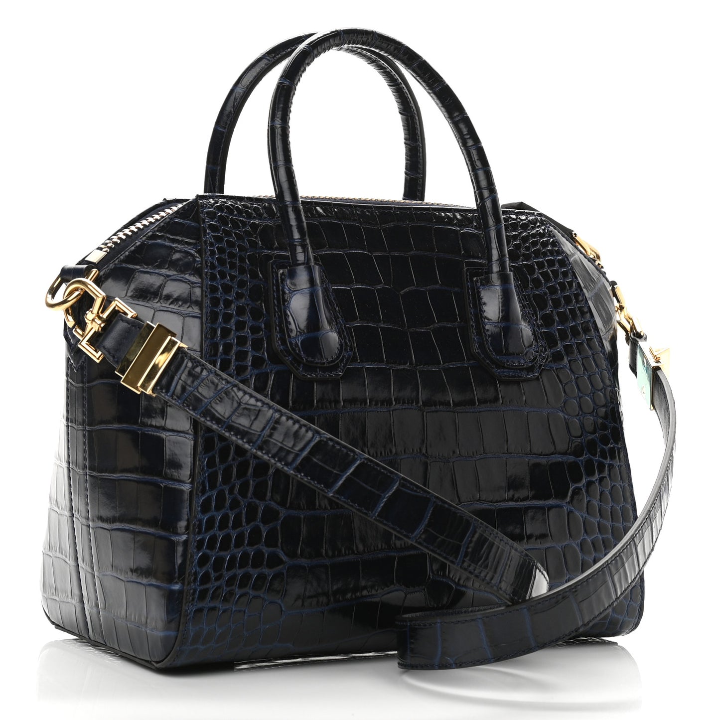 Calfskin Crocodile Embossed Small Antigona Navy