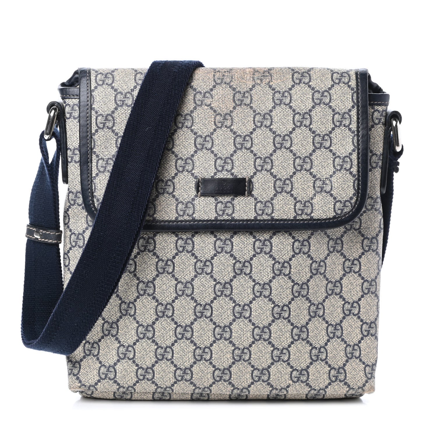 GG Plus Monogram Sellieria Calfskin Small Flap Messenger Bag Beige Blue