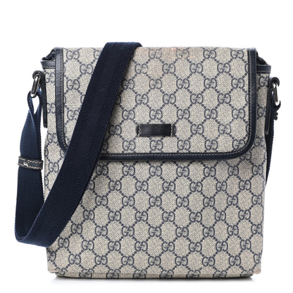 Gucci GG Plus Monogram Sellieria Calfskin Small Flap Messenger Bag Beige Blue 1 of 9