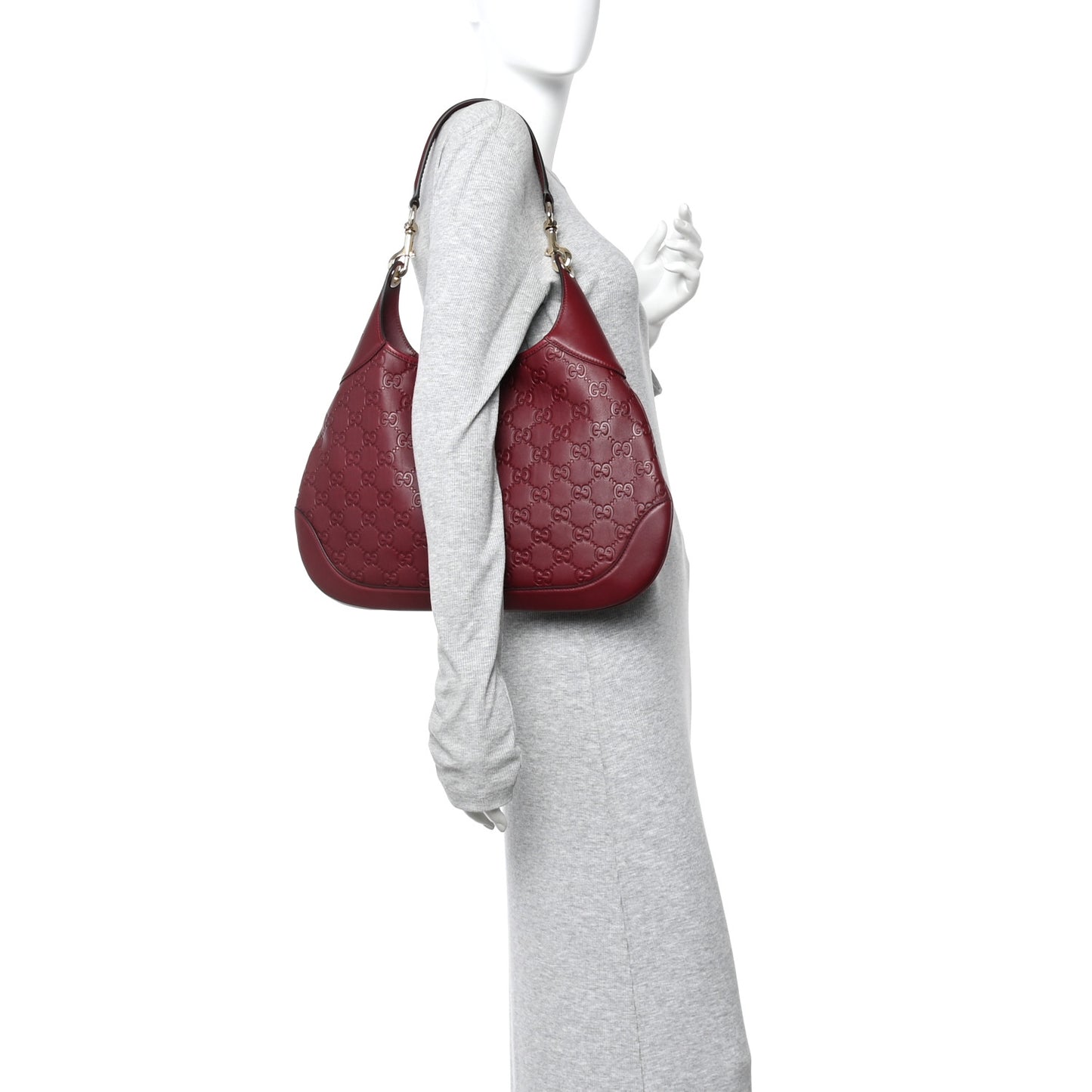 GG Calfskin Embossed B Medium Shoulder Bag Rose Ancora