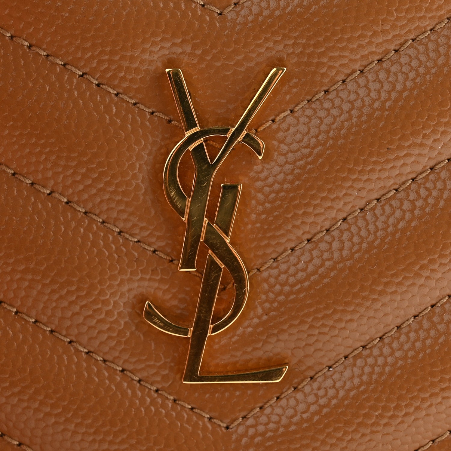 Saint Laurent Grain De Poudre Matelasse Chevron Monogram Zipped Card Case Natural Dark 7 of 8