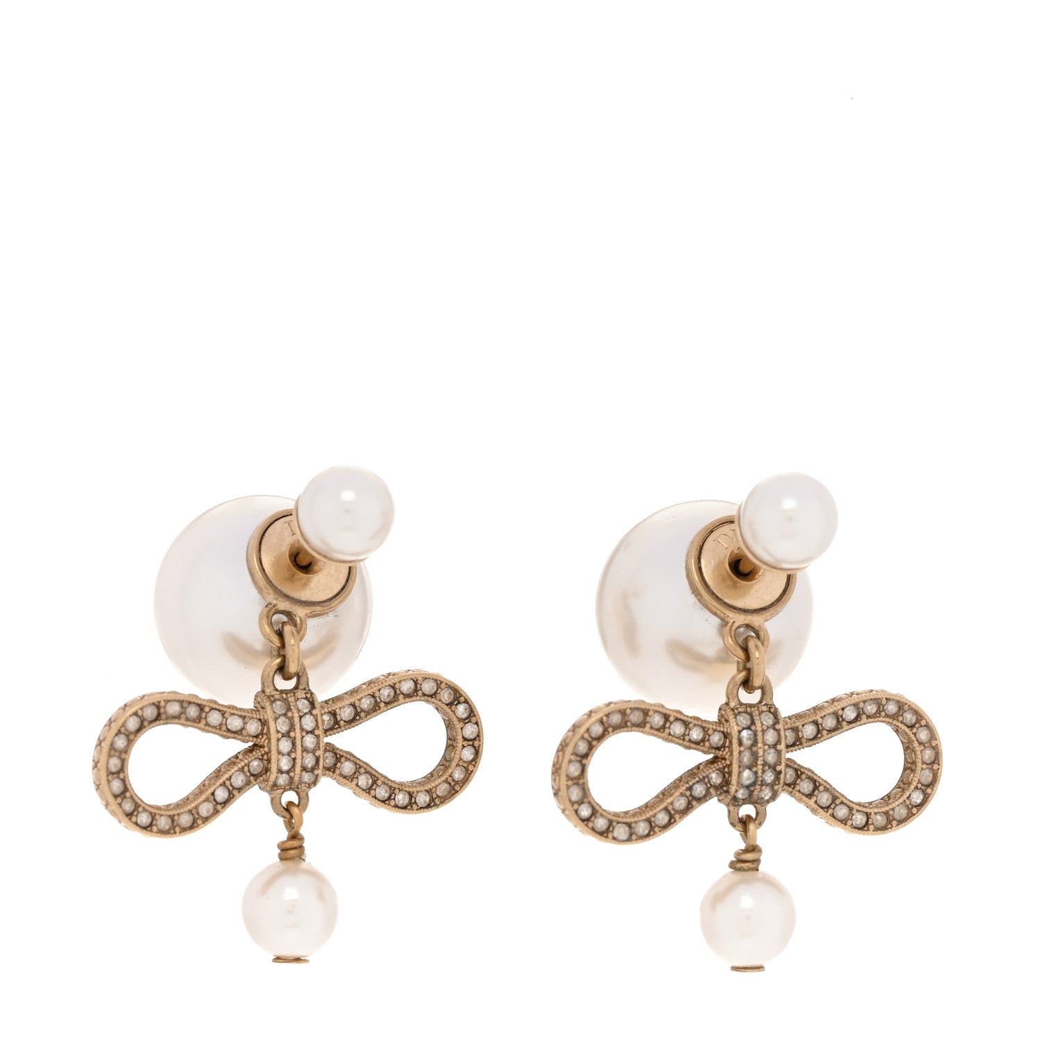 Christian Dior Pearl Crystal Bow Tribales Earrings Gold 1 of 4