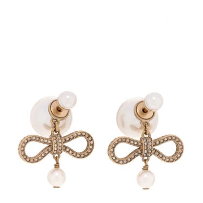 Christian Dior Pearl Crystal Bow Tribales Earrings Gold 1 of 4