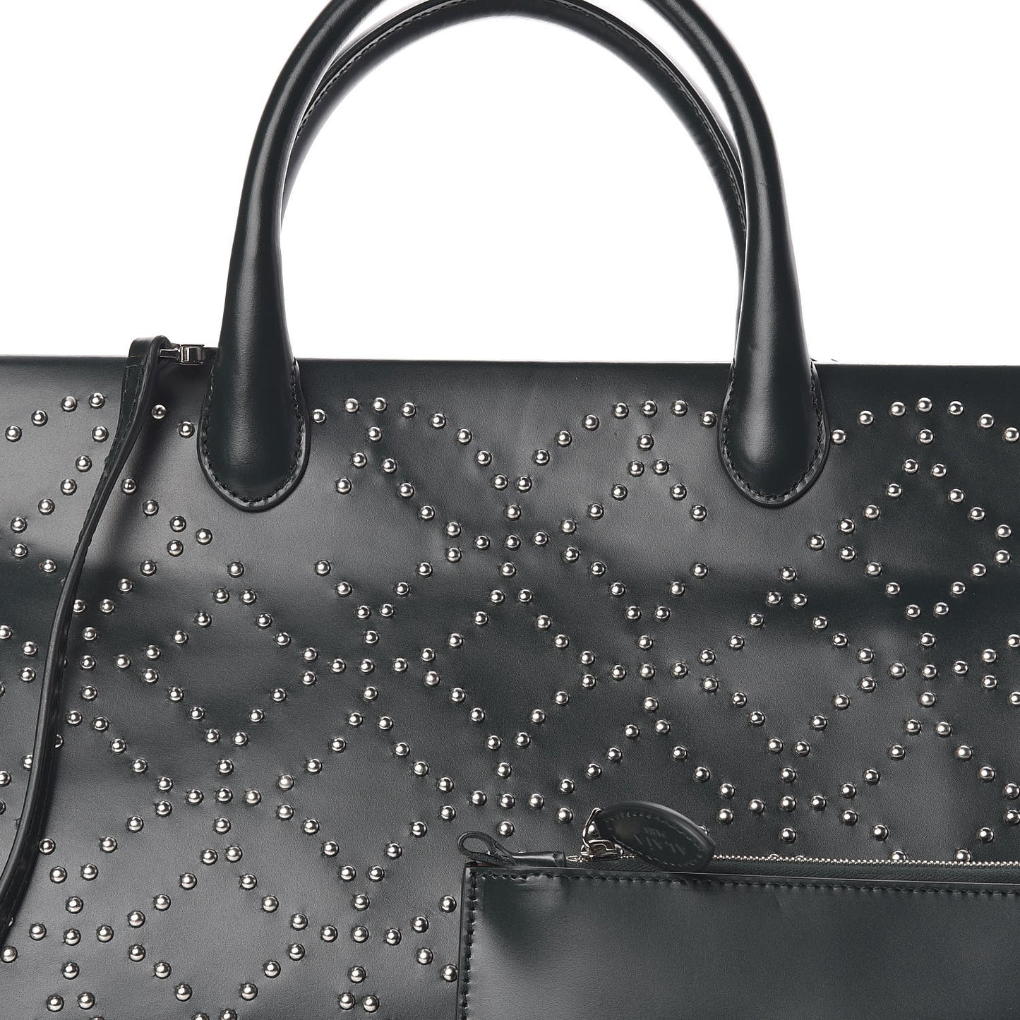 Calfskin Arabesque Studded Clous Tote Dark Green