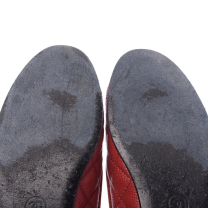 Chanel Caviar Quilted CC Cap Toe Ballerina Flats 37 Red 10 of 11