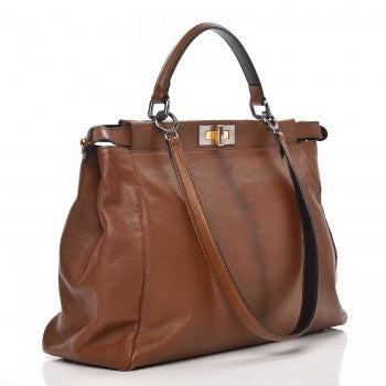 Fendi Goatskin Zucca Large Peekaboo Iconic Satchel Cuoio Tobacco Moro 19 of 24