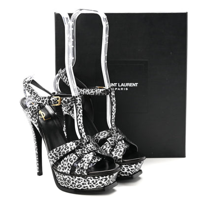 Saint Laurent Metallic Calfskin Leopard Print Tribute 105 Platform Sandals 36.5  Black Silver 10 of 10