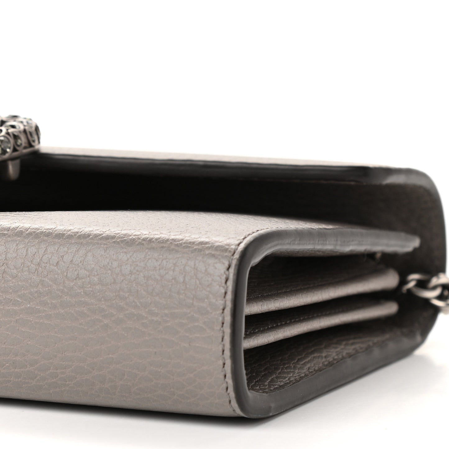 Dollar Calfskin Crystal Mini Dionysus Chain Wallet Dusty Grey Black Diamond