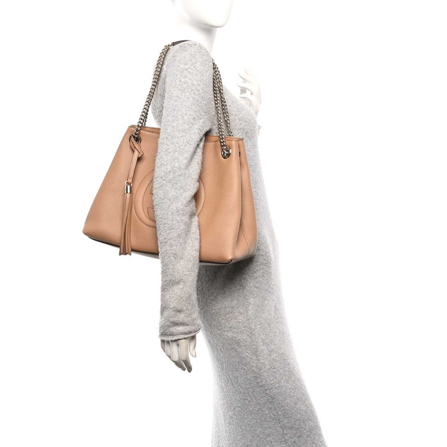 Pebbled Calfskin Medium Soho Chain Shoulder Bag Camelia