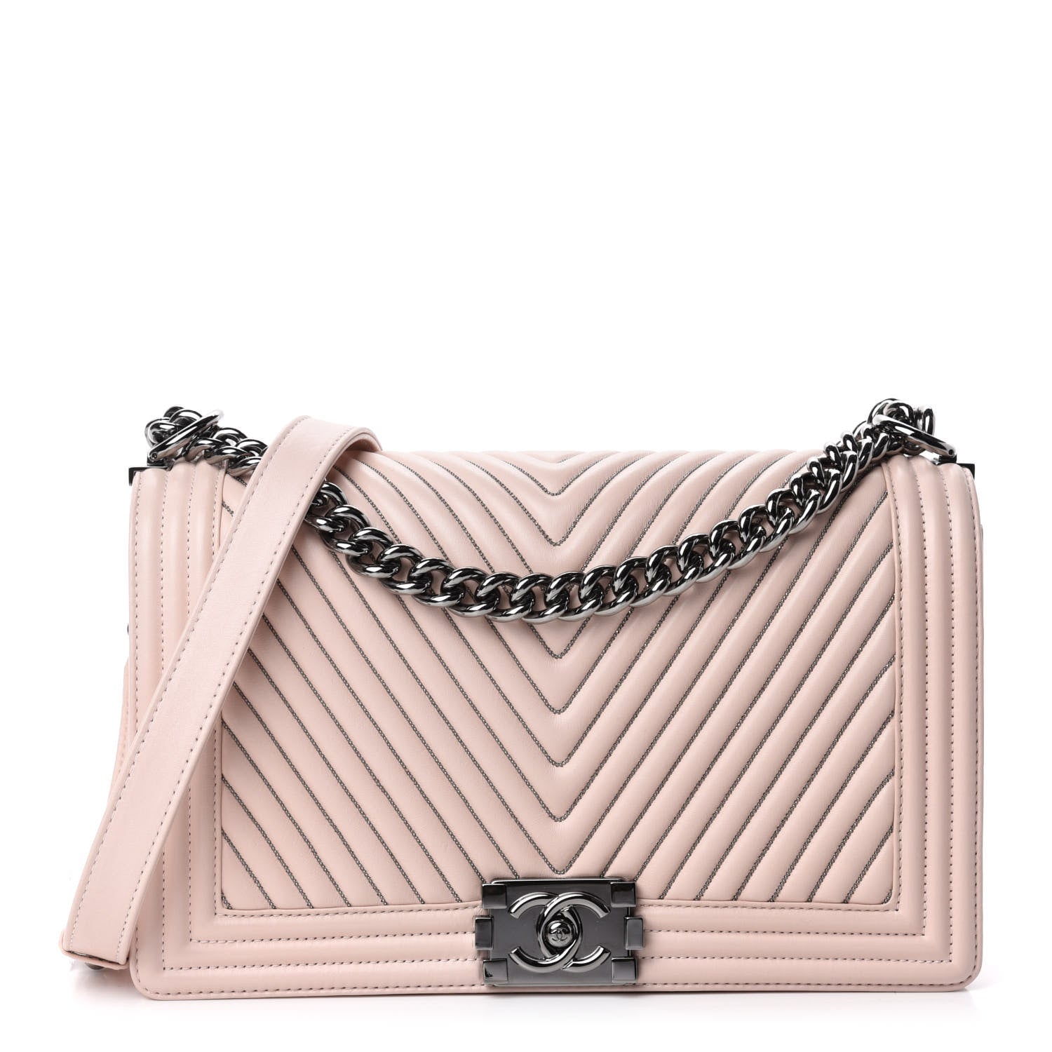 Chanel Calfskin Chevron Micro Chains Boy Flap Light Pink 1 of 10