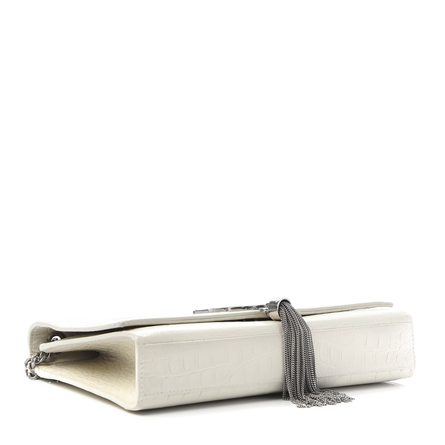 Saint Laurent Calfskin Crocodile Embossed Medium Classic Monogram Kate Tassel Satchel White 4 of 9