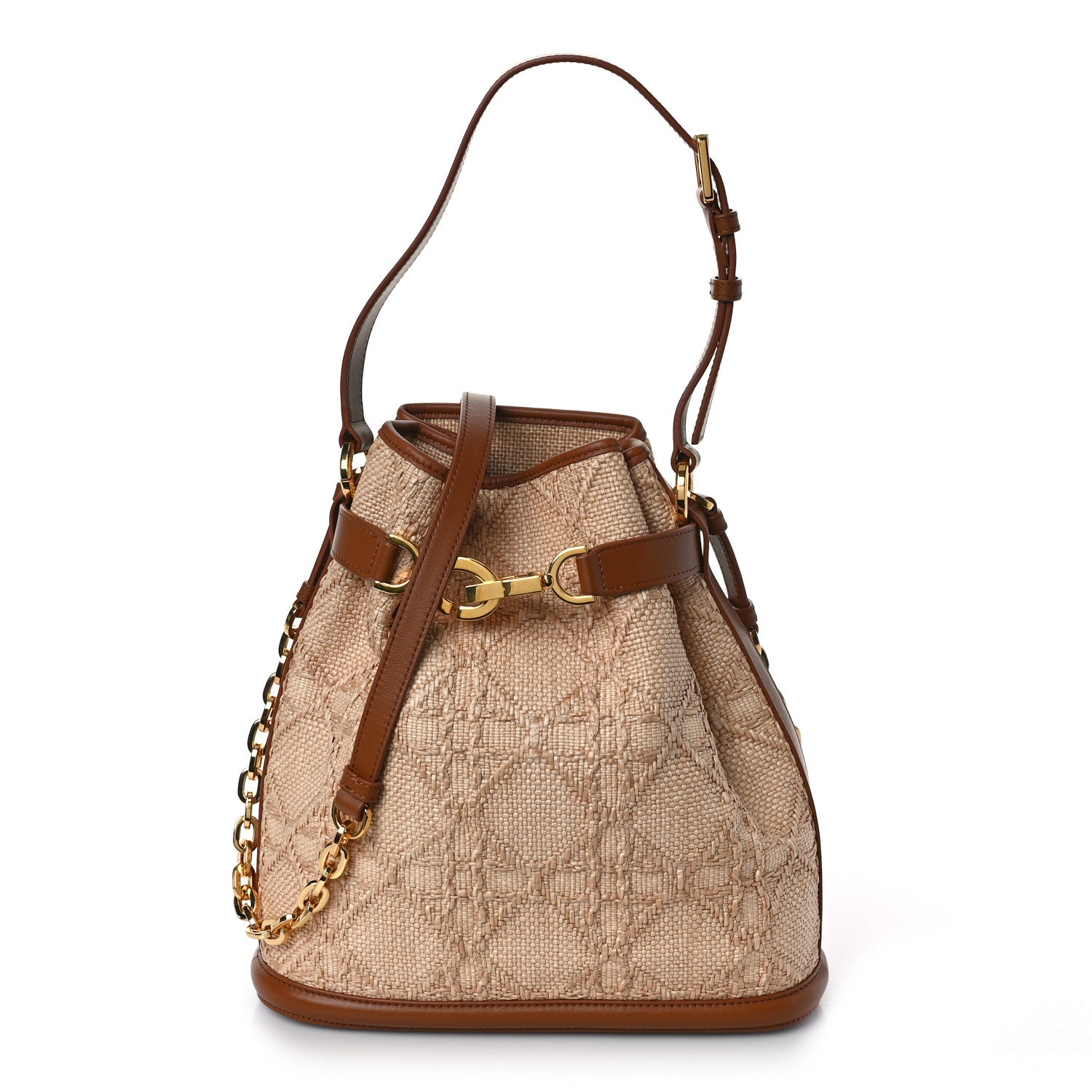 Christian Dior Raffia Calfskin Cannage C'est Dior Cannage Bucket Bag Natural 1 of 8
